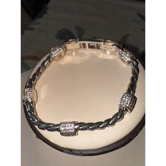 Brighton Silver Plated Braided Bracelet with Crystal Accents - Picture 4 of 9